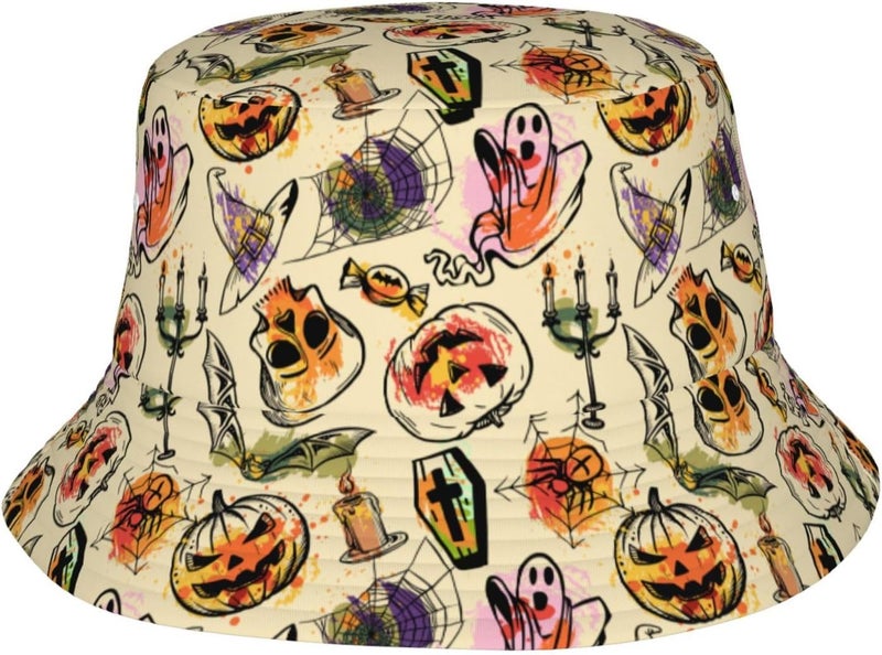 YFBXHSN Cartoon Pumpkin Halloween Bucket Hat Pumpkin Hat Ghost Cap Outdoor for Men Women Beach, Golf, Fishing Hat - Image 1